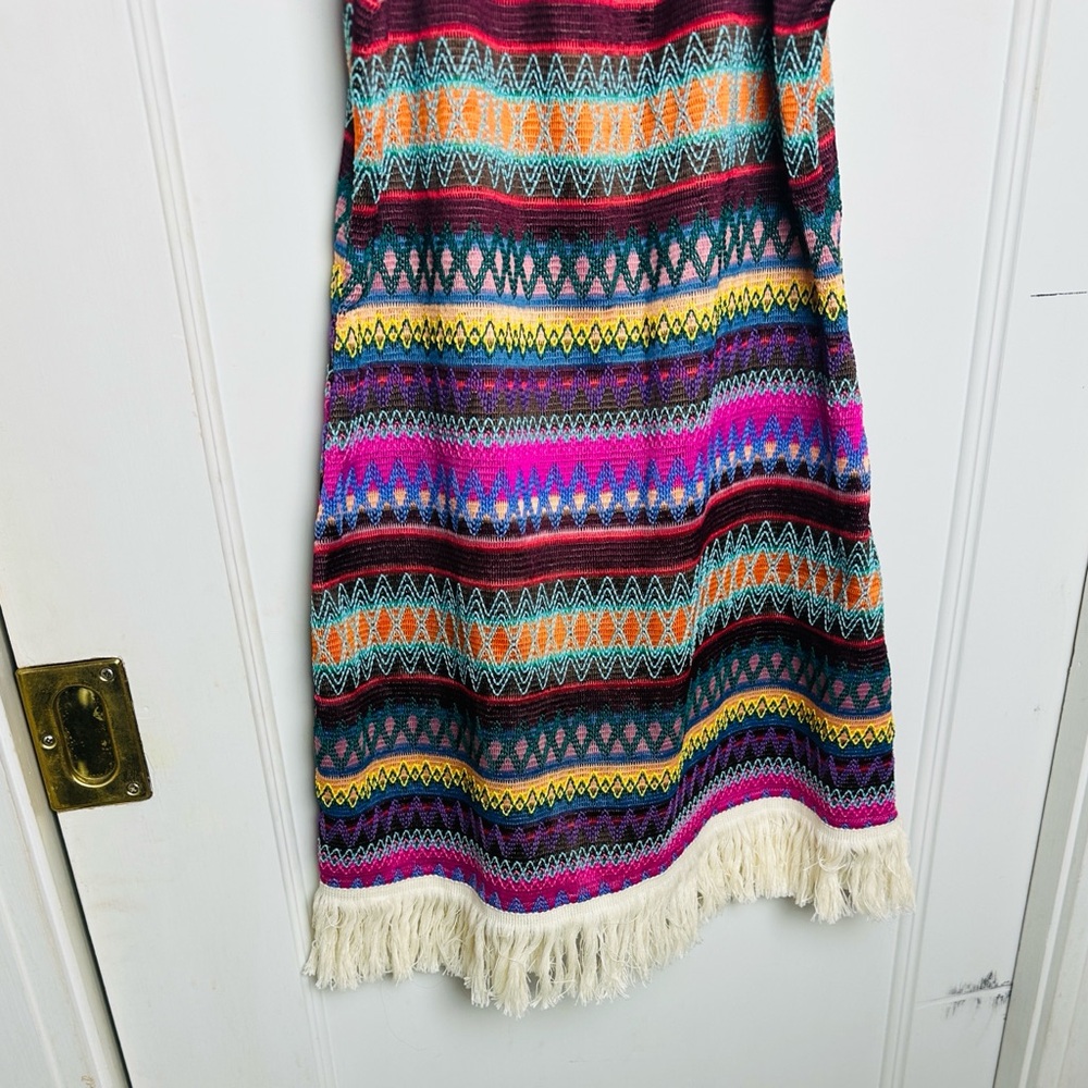 Colorful Patterned Halter Dress with Fringe - Picture 3 of 4